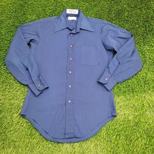 Vintage 80s MOD Button Shirt S/M 20x21 Blue Disco Hippie